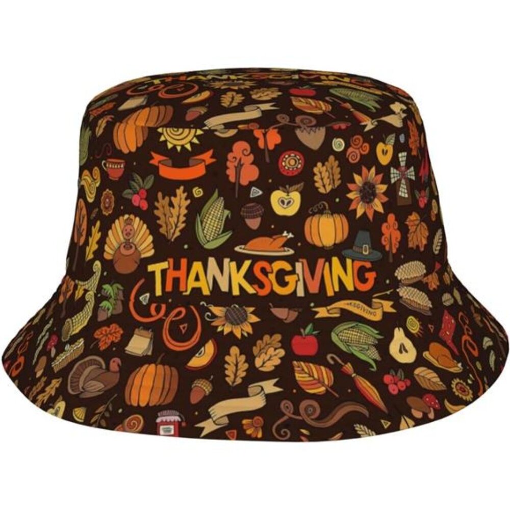 Thanksgiving Pattern Halloween Pumpkins Bucket Hats Packable‎ Summer Outdoor Cap